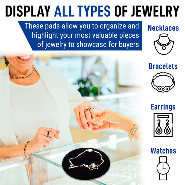 Round Black Velvet Jewelry Display Pads - 5-Pack; 3in, 5in, 7in, 9in, and 11in Diameter - 5 Pack