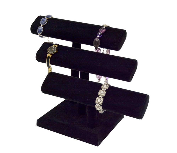 3 Tier Black Velvet T-Bar Bracelet & Necklace Holder / Display